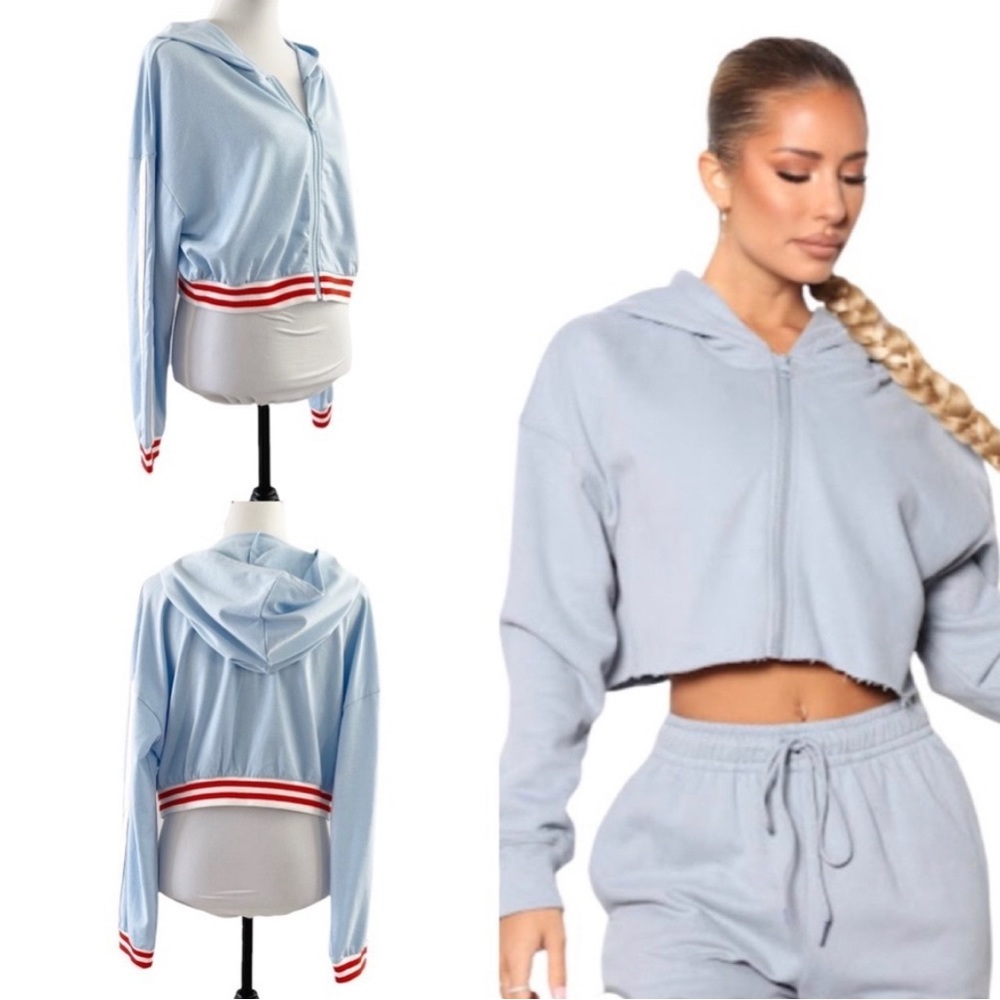 Shein Curve Streetwear Athletic Cropped Zip Up Hoodie Top Size 1XL NWOT